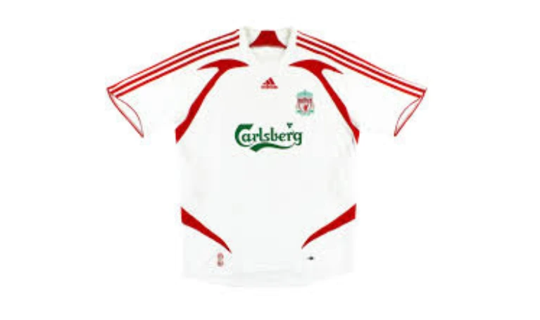 10. 2007–08 Liverpool Away Kit (White with Red Trim)