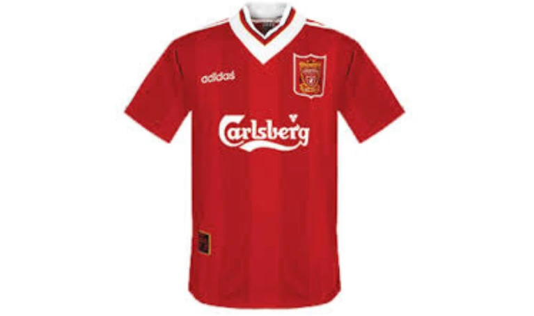 9. 1995–96 Liverpool Home Kit (Red with White Stripes)